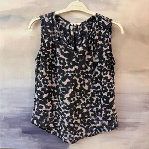Rebecca Taylor Sleeveless Floral Leopard Print Top Blouse